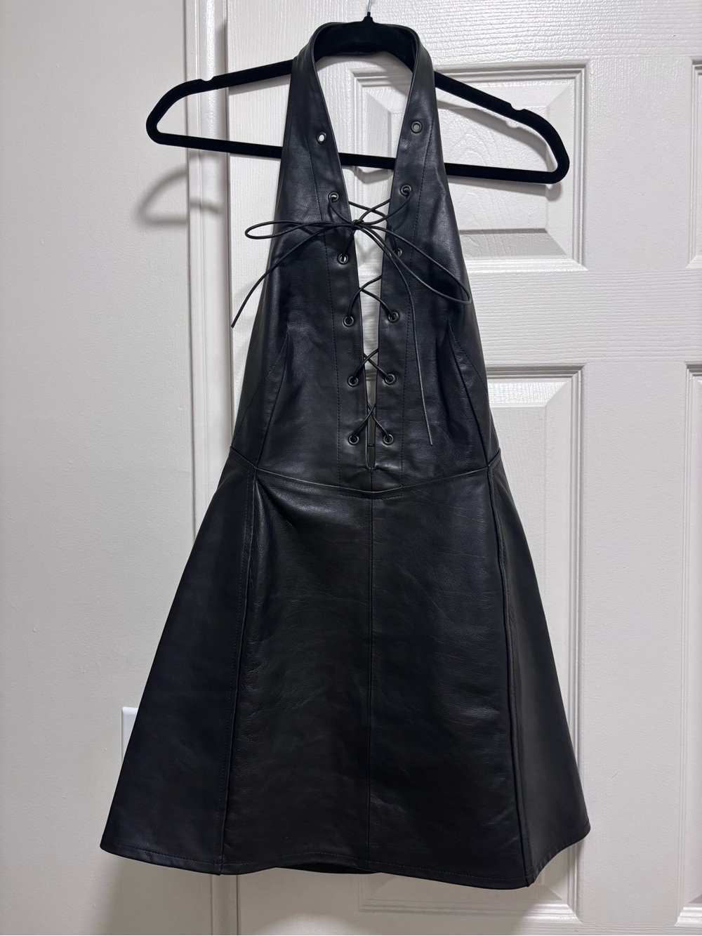Petar Petrov Black Leather Lace-Up Halter Mini Dress